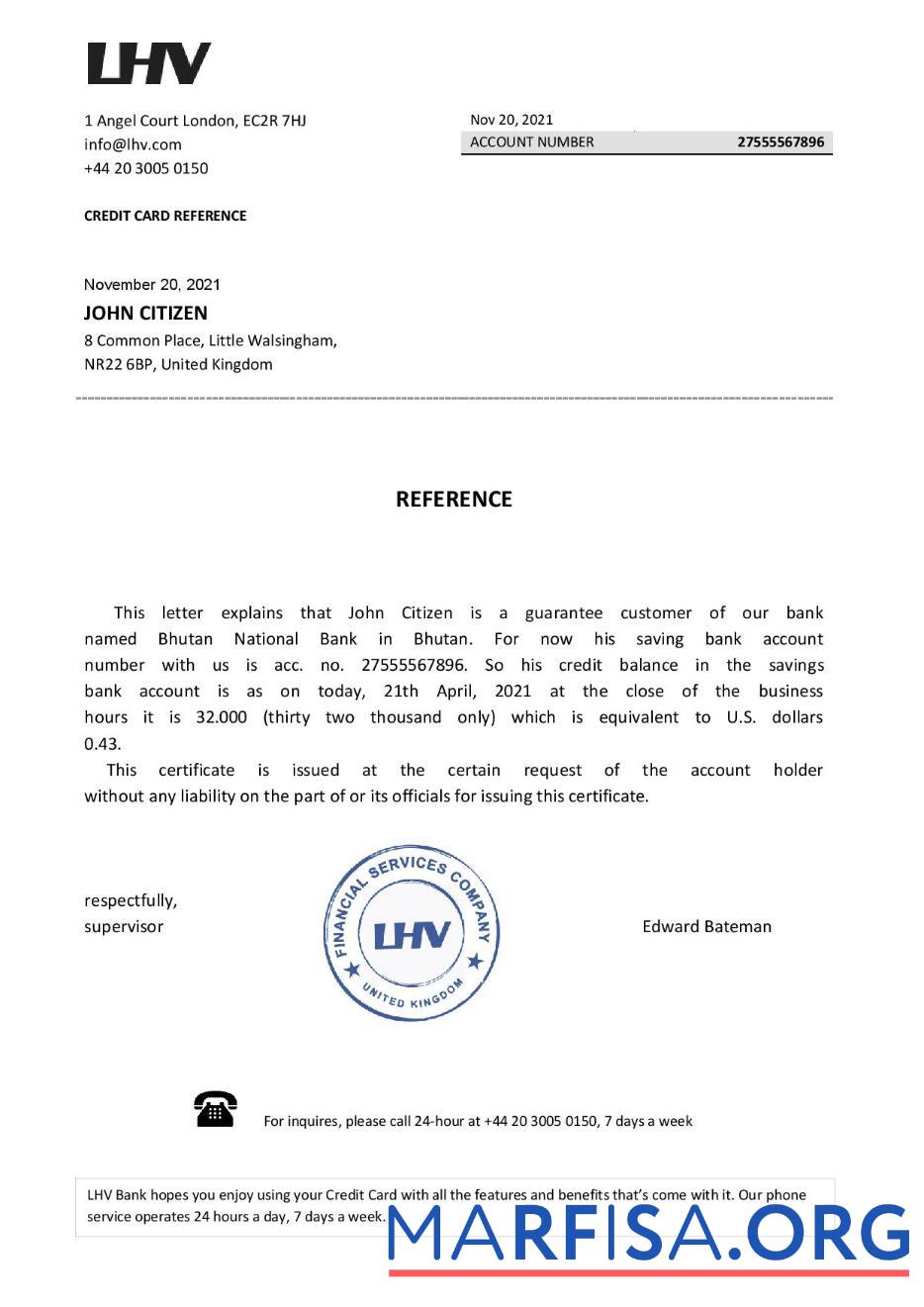 Realistic United Kingdom LHV balance reference real example